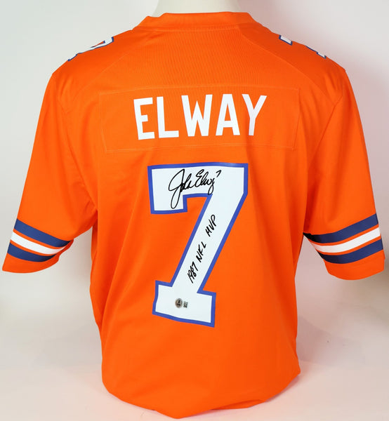 John Elway Autographed Denver Broncos Orange Large Jersey w/Inscription BAS COA
