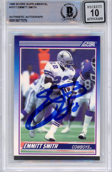 Emmitt Smith Signed 1990 Score Supplemental #101 (Grade 10) Slabbed BAS 39883