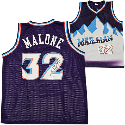 UTAH JAZZ KARL MALONE AUTOGRAPHED SIGNED PURPLE JERSEY JSA STOCK #215757