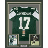 FRAMED Autographed/Signed HAROLD CARMICHAEL 33x42 HOF Green Jersey JSA COA
