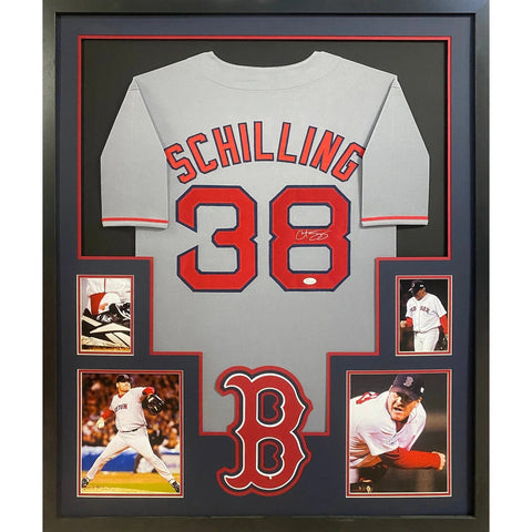 Curt Schilling Autographed Signed Framed Grey Boston Red Sox Jersey JSA