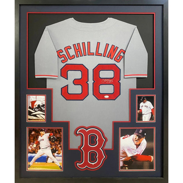 Curt Schilling Autographed Signed Framed Grey Boston Red Sox Jersey JSA