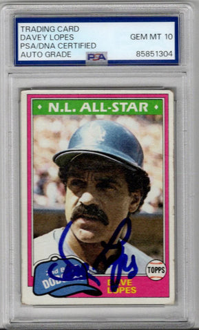 Davey Lopes Signed Los Angeles Dodgers 1981 Topps #50 PSA AUTO GRADE GEM MT 10