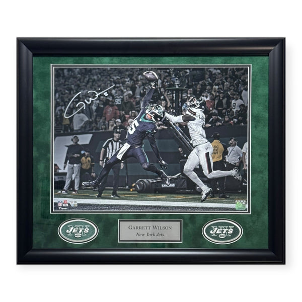 Garrett Wilson Signed Autographed 16x20 Photo Framed to 23x27 Jets Fanatics