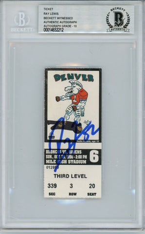 Ray Lewis Signed Baltimore Ravens Ticket 10/20/96 vs DEN BAS Slab 39451