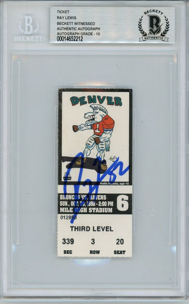 Ray Lewis Signed Baltimore Ravens Ticket 10/20/96 vs DEN BAS Slab 39451