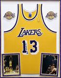 Lakers Wilt Chamberlain Autographed Framed Yellow Champion Jersey PSA/DNA