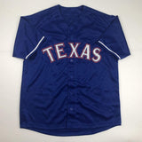 Autographed/Signed Ivan Pudge Rodriguez Texas Blue Baseball Jersey PSA COA