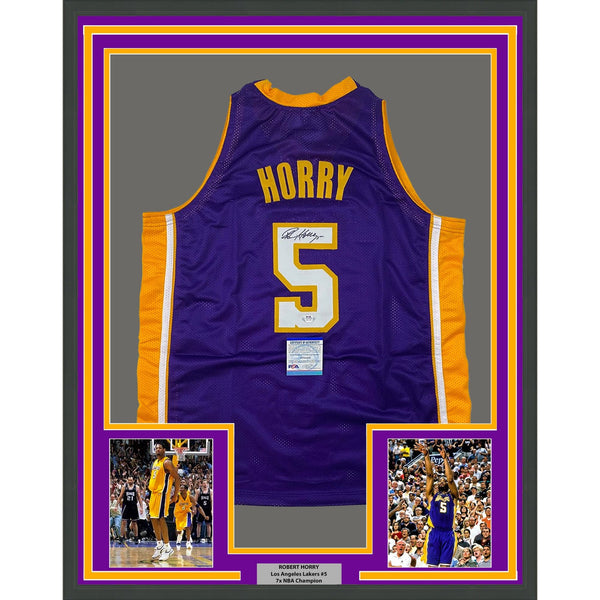 Framed Signed Robert Horry 35x39 Los Angeles Purple Jersey PSA COA