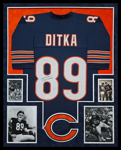 SUEDE FRAMED CHICAGO BEARS MIKE DITKA AUTOGRAPHED SIGNED JERSEY JSA COA