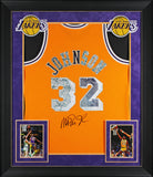 Magic Johnson Signed Yellow Diamond M&N 84-85 HWC Swingman Framed Jersey BAS Wit