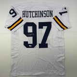 Autographed/Signed Aidan Hutchinson Michigan White Jersey Beckett BAS COA
