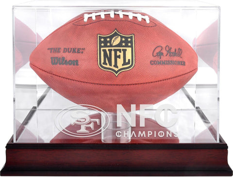 San Francisco 49ers 2023 NFC Champions Mahogany Logo Football Display Case
