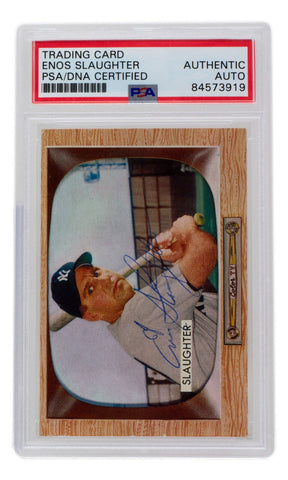 Enos Slaughter Signed 1955 Bowman New York Yankees Baseball Card #60 PSA/DNA