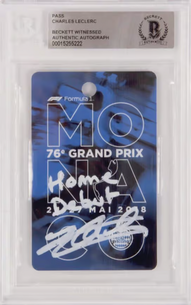 Charles Leclerc Signed Formula 1 Race Pass Inscribed Home Debut - BGS Authentic