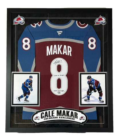 Cale Makar Autographed/2x Inscribed Fanatics Jersey Deluxe Framed - Fanatics COA