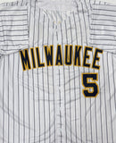 Brewers GARRETT MITCHELL Signed Custom Replica Pinstripe Jersey AUTO - BAS