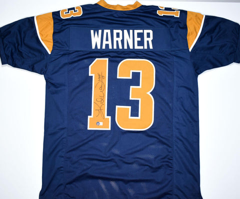 Kurt Warner Autographed Blue Gold Pro Style Jersey w/HOF -Beckett W Hologram