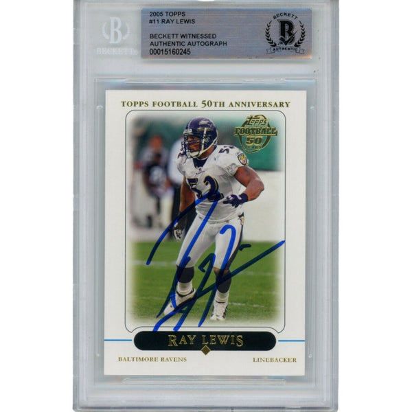 Ray Lewis Autographed/Signed 2005 Topps 11 Slabbed Trading Card Beckett 47930
