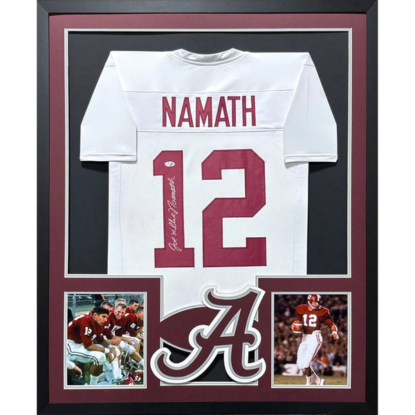 Joe Namath Autographed Signed Framed Alabama White Jersey BECKETT