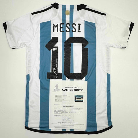 Autographed/Signed Lionel Leo Messi Argentina Blue/White Jersey BAS COA/LOA #2