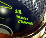 RUSSELL WILSON AUTO SEAHAWKS FULL SIZE HELMET SB CHAMPS IN GREEN RW HOLO 72372