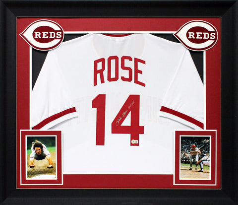 Pete Rose "4256" Authentic Signed White Pro Style Framed Jersey BAS Witnessed