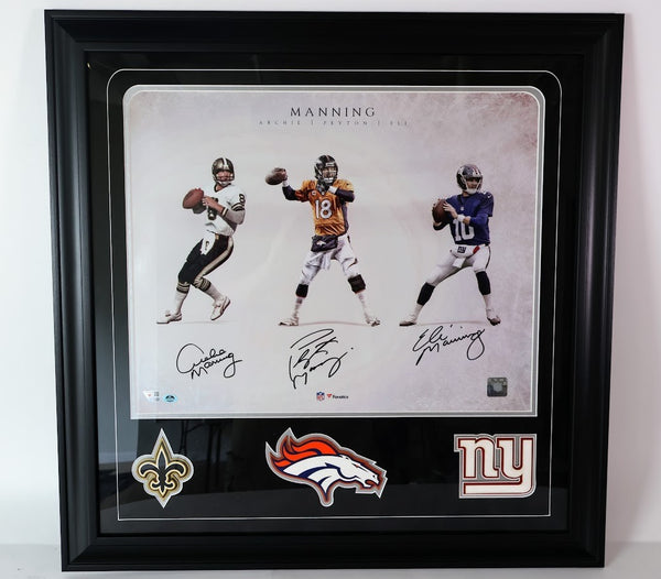 Manning Family Autographed 16x20 Photo Archie, Eli & Peyton Framed Fanatics COA