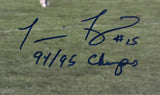 Tommie Frazier Signed & Insc "94/95 Champs" 16x20 Photo Nebraska JSA 213428