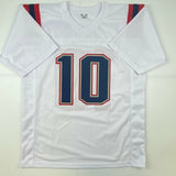 Autographed/Signed Mac Jones New England White Football Jersey Beckett BAS COA