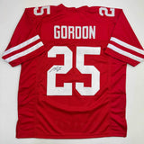 Autographed/Signed Melvin Gordon Wisconsin Red College Football Jersey JSA COA