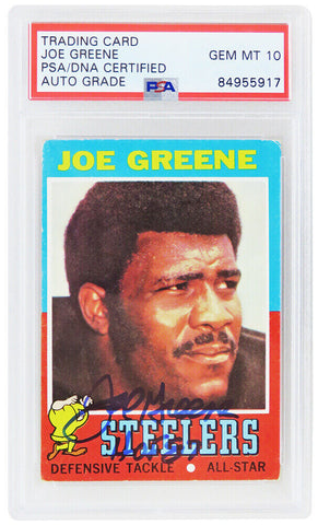 Joe Greene Signed Steelers 1971 Topps Rookie Card #245 w/HOF'87 (PSA / Auto 10)