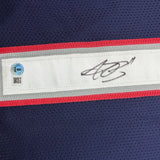 Framed Autographed/Signed AJ Brown 35x39 New England Blue Jersey BAS COA