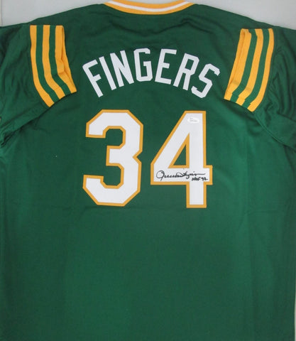 Athletics ROLLIE FINGERS Signed Custom Grn Replica Jersey AUTO w/ HOF '92 - BCA