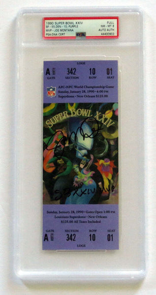 Joe Montana Signed 49ers Super Bowl XXIV Encapsulated Ticket Stub W/ SB XXIV MVP
