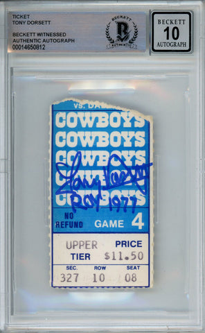 Tony Dorsett Signed 11/6/1997 Cowboys vs Giants Ticket Stub Beckett 10 Slab