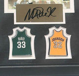 Larry Bird & Magic Johnson Laser Autographed Framed Photo & Pin Collage 18x14
