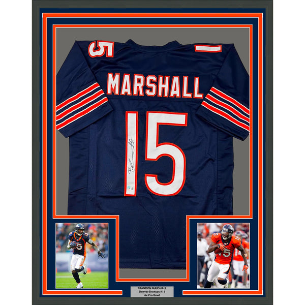 Framed Autographed/Signed Brandon Marshall 33x42 Chicago Blue Jersey BAS COA