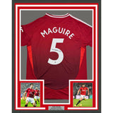 Framed Autographed/Signed Harry Maguire 35x39 Manchester Red Jersey BAS COA