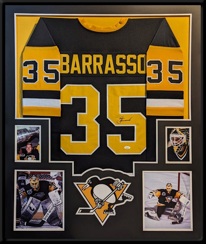 FRAMED PITTSBURGH PENGUINS TOM BARRASSO AUTOGRAPHED SIGNED JERSEY JSA COA
