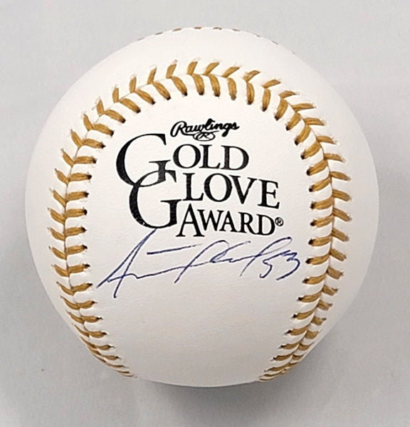 Adolis Garcia Autographed Texas Rangers Gold Glove Baseball Beckett Witnessed