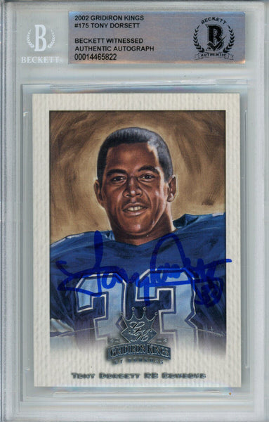 Tony Dorsett Autographed 2002 Gridiron Kings #175 Trading Card BAS Slab 38660