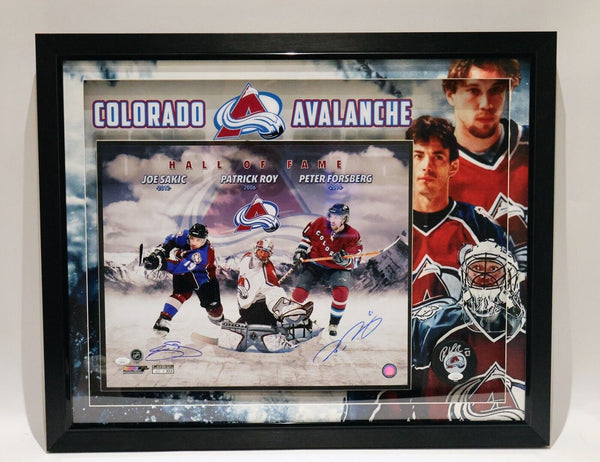 Sakic/Forsberg Autographed 16x20 and Roy Autographed Puck 3D Framed JSA COA