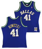 Mavericks Dirk Nowitzki Signed Blue M&N 98-19 HWC Swingman Jersey BAS #BS78002