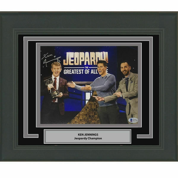 Framed Autographed/Signed KEN JENNINGS Jeopardy 8x10 Photo Beckett BAS COA