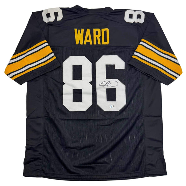 Autographed/Signed Hines Ward Pittsburgh Black Retro Football Jersey Beckett COA