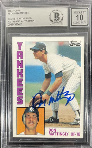 Don Mattingly Signed 1984 Topps #8 New York Yankees Card Beckett 36547