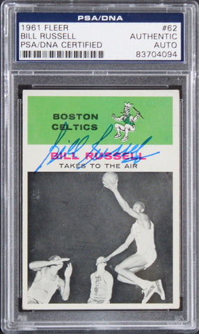 Celtics Bill Russell Authentic Signed 1961 Fleer #62 Card PSA/DNA Slabbed