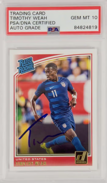 Timothy Weah Signed 2018-19 Panini Donruss Rated Rookie #198 - PSA 10 Autograph