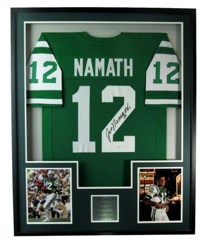 Joe Namath New York Jets Signed Football Jersey w/ Photos Framed JSA 157682
